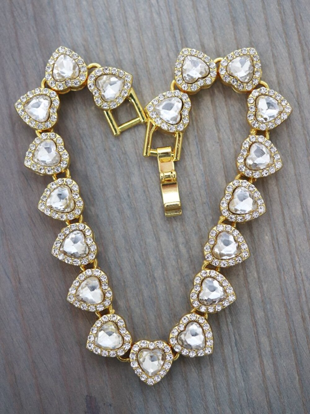 Heart Diamond Chain 18k Gold Plated with Rhinestones Bracelet